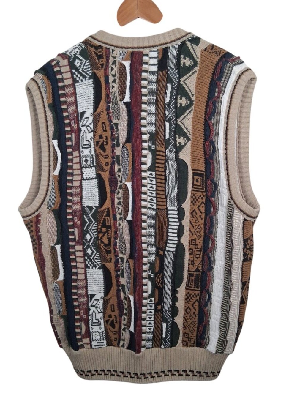 Vintage 1990s Conte di Milano Cardigan Sweater Vest Men Large 3D Knit Button Up - Picture 2 of 12